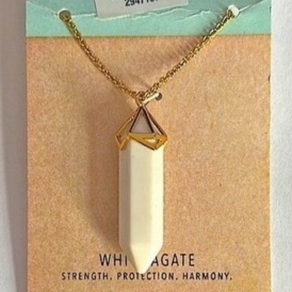 WHITE AGATE HEXAGONAL PENDULUM PENDANT 32” GOLD CHAIN NECKLACE OS - Picture 4 of 4